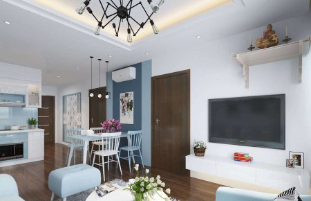 Xu hướng kết hợp tone màu xanh pastel với bề mặt laminates tối màu