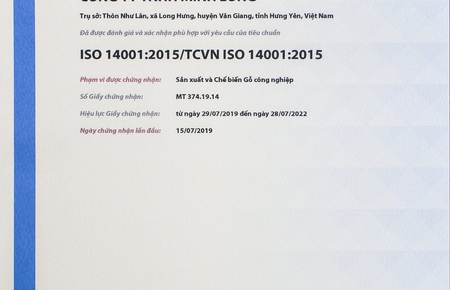 Hệ thống quản lý môi trường của Gỗ Minh Long đạt tiêu chuẩn ISO 14001:2015