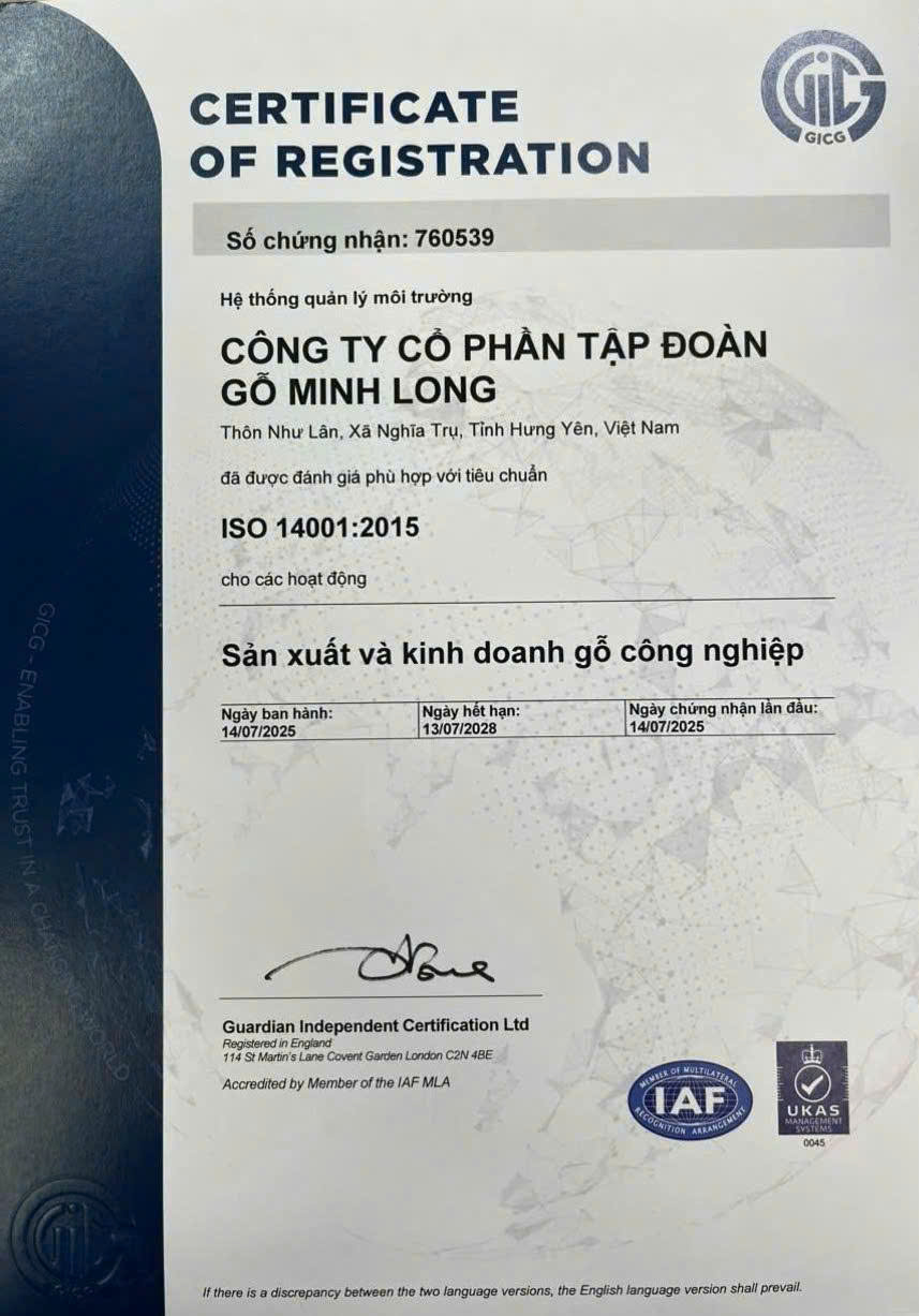 chung nhan cong ty co phan tap toan go minh long