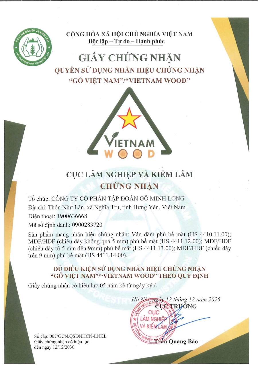 chung nhan tieu chuan xanh viet nam wood go minh long