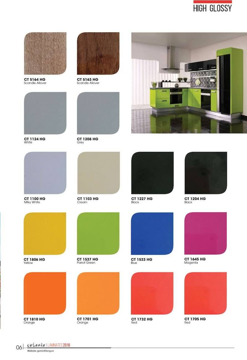 bang mau laminate high glossy minh long
