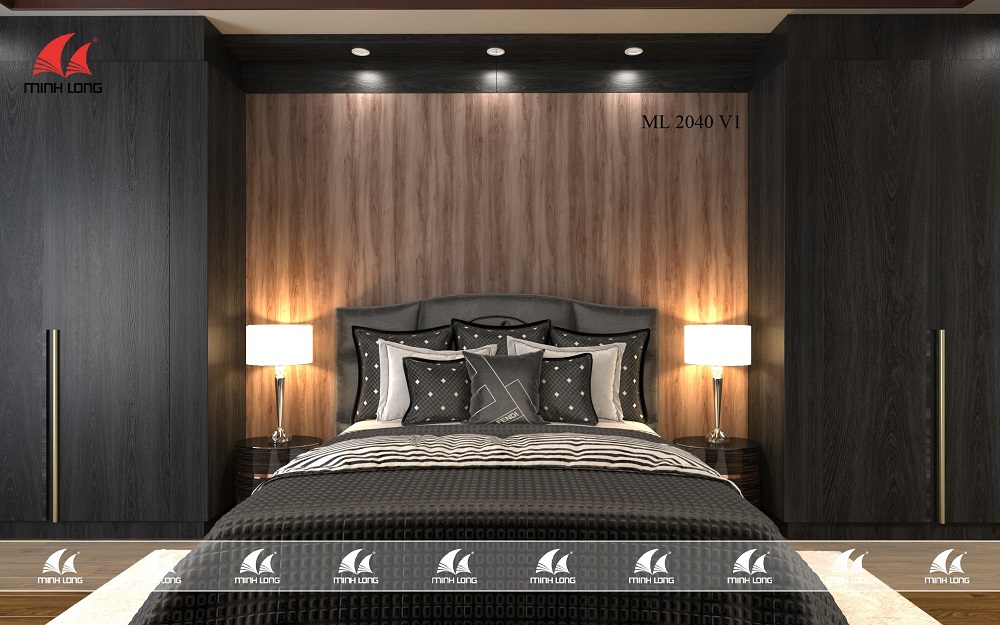 Thiết kế ML 2040 V1 vân gỗ óc chó trong phòng ngủ